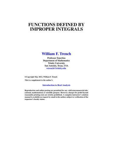 Functions Defined by Improper Integrals