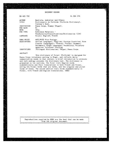 Dictionnaire de Fulfulde