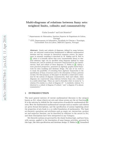Multi-diagrams of relations between fuzzy sets: weighted limits, colimits and commutativity