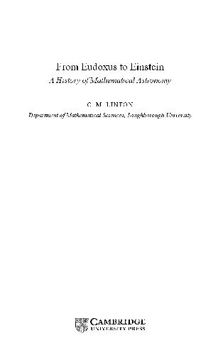 From Eudoxus to Einstein A History of Mathematical Astronomy