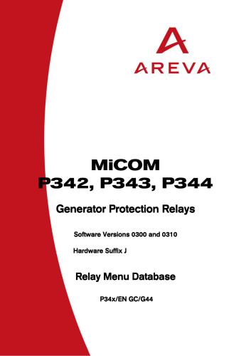 Areva MiCOM P342-P344 - Generator Protection Relays. Relay Menu Database