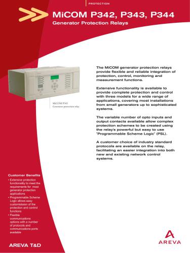 Areva MiCOM P342-P344 - Generator Protection Relays. Short Technical Description