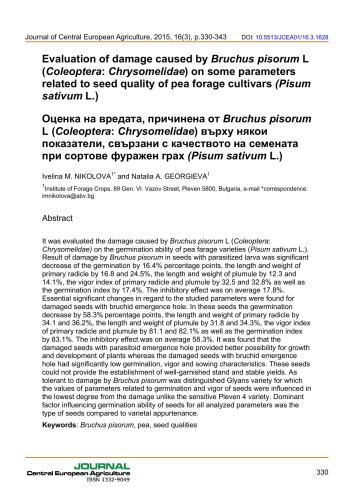 Evaluation of damage caused by Bruchus pisorum L. (Coleoptera: Chrysomelidae) on some parameters related to seed quality of pea forage cultivars (Pisum sativum L.)