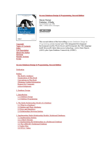 Access database design & programming: [what you really need to know to develop with access]