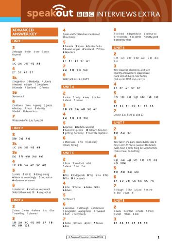 Speakout Advanced. BBC Interviews Extra. Video and Worksheets. Units 1-3