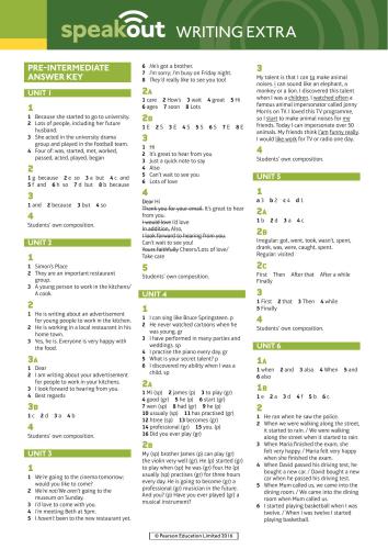 Speakout Pre-Intermediate. Writing Extra with Answer Key