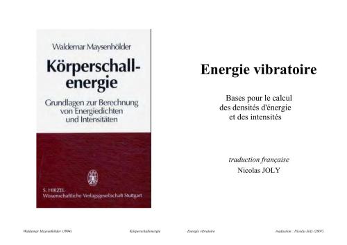 Energie vibratoire: Bases pour le calcul des densités d'énergie et des intensités
