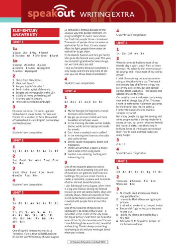 Speakout Elementary. Writing Extra with Answer Key