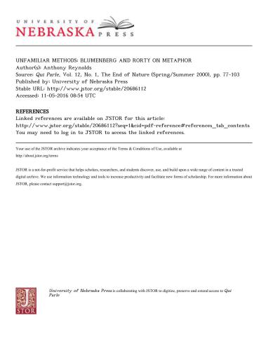 Unfamiliar methods. Blumenberg and Rorty on metaphor