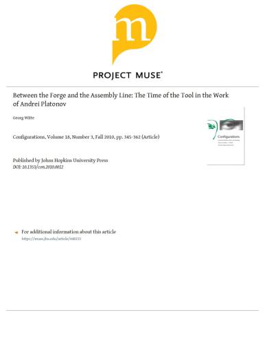 Between the Forge and the Assembly Line. The Time of the Tool in the Work of Andrei Platonov