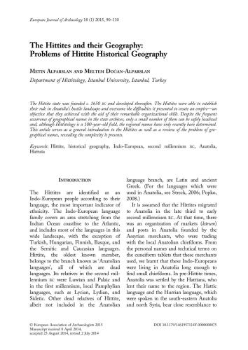 The Hittites and their Geography: Problems of Hittite Historical Geography
