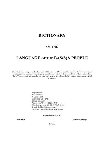 Dictionary of the language of the Bas(s)a people