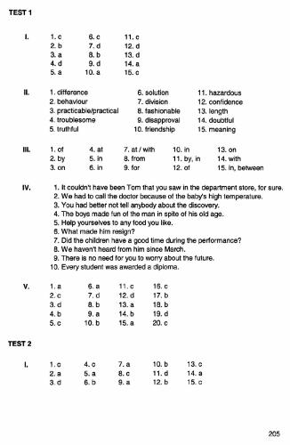 English Advanced Vocabulary and Structure Practice Answer Key