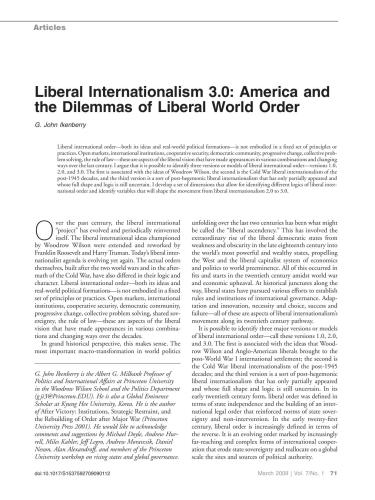 Liberal Internationalism 3.0: America and the Dilemmas of Liberal World Order
