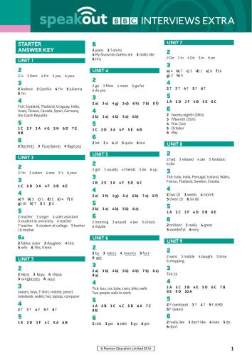 Speakout Starter. BBC Interviews Extra. Video and Worksheets. Units 10