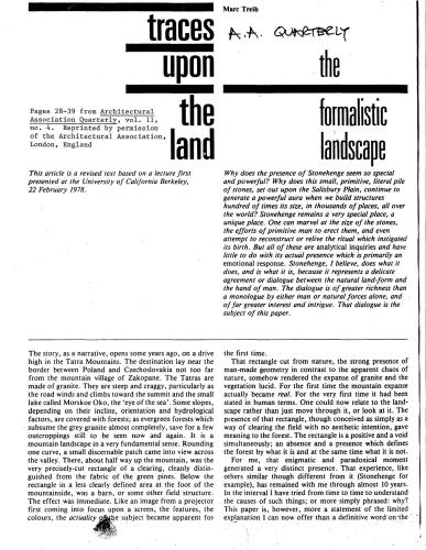 Traces Upon The Land. The Formalistic Landscape