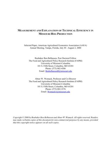 Measurement and explanation of technical efficiency in Missouri hog production