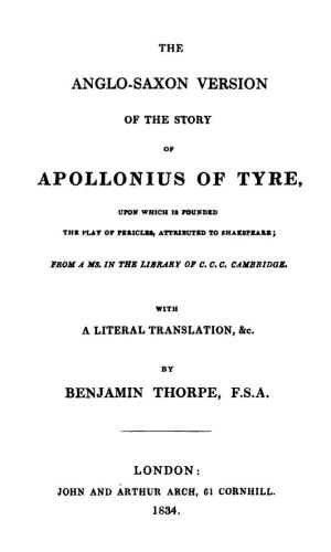 The Anglo-Saxon Version of the Story of Appolonius of Tyre