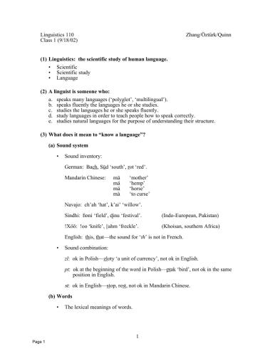 Linguistics 110: Introduction to Linguistics