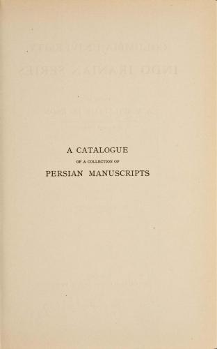 A Catalogue of the Collection of Persian Manuscripts