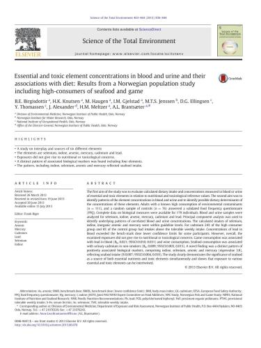 Essential and toxic element concentrations in blood and urine and their associations with diet: Results from a Norwegian population study including high-consumers of seafood and game