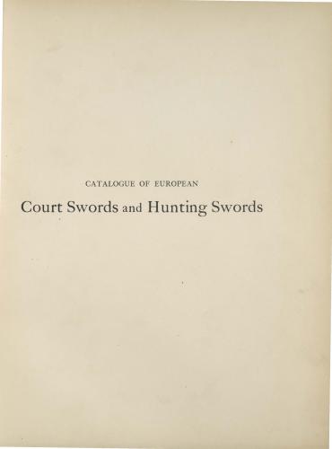 Catalogue of European Court Swords and Hunting Swords