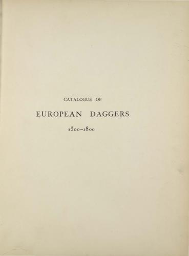 Catalogue of European Daggers