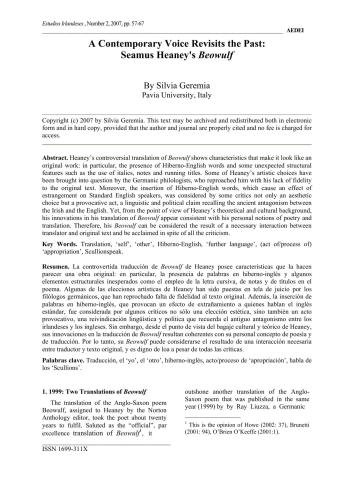 A Contemporary Voice Revisits the Past: Seamus Heaney's Beowulf