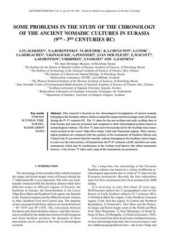 Some problems in the study of the chronology of the ancient nomadic cultures of Eurasia (9th-3rd centuries BC)