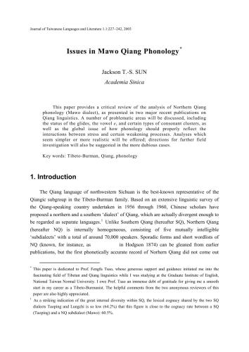 Issues in Mawo Qiang phonology