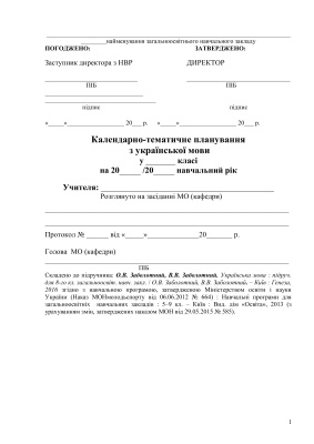 Календарно-тематичне планування. Українська мова. 8 клас (Нова програма)