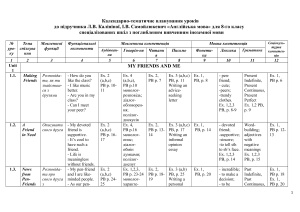 Календарно-тематичне планування з англійської мови. 8 клас (Нова програма)