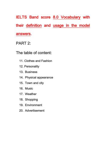 IELTS Speaking band score 8.0 Vocabulary with their Definition and usage in the answers (part 2)