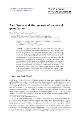 Paul Weiss and the genesis of canonical quantization