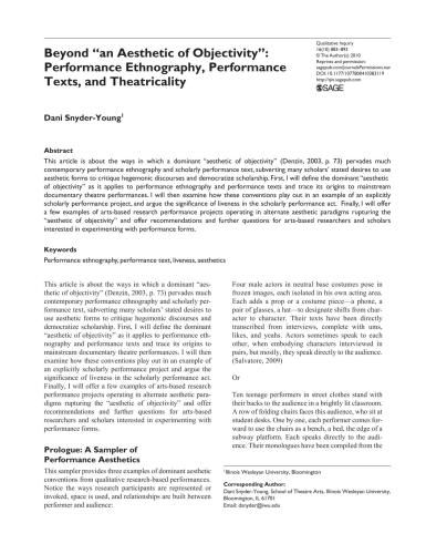 Beyond 'an Aesthetic of Objectivity'. Performance Ethnography, Performance Texts, and Theatricality