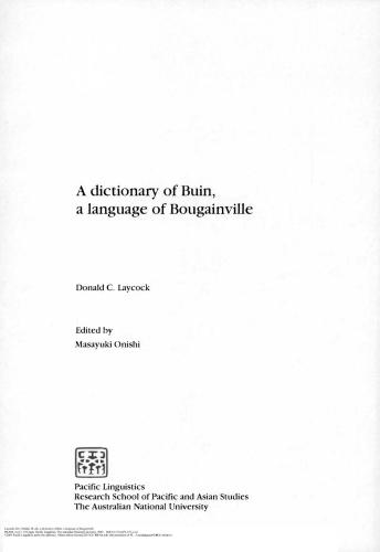 A Dictionary of Buin, a language of Bougainville