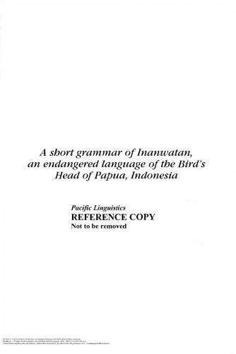 A Short Grammar of Inanwatan, an endangered language of the Bird's Head of Papua, Indonesia