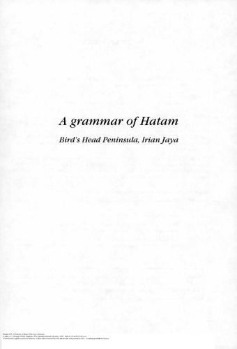 A Grammar of Hatam, Bird's Head Peninsula, Irian Jaya