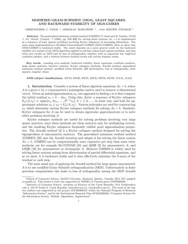 Modified Gram-Schmidt, Least Squares and backward stability of Modified Gram-Schmidt - generalized minimum residual method