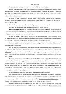 Analysis of Mr Know-All by Somerset Maugham