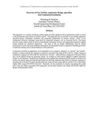 Ebrahimi. Overview of Gas Turbine Augmentor Design, operation and Combustion Oscillation