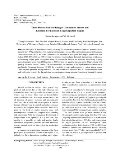 Three Dimensional Modeling of Combustion Process and Emission Formation in a Spark Ignition Engine
