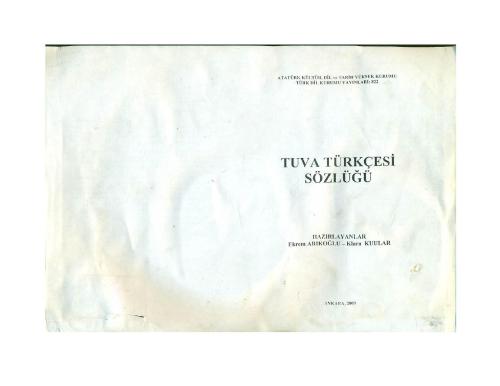 Tuva Türkçesi Sözlüğü