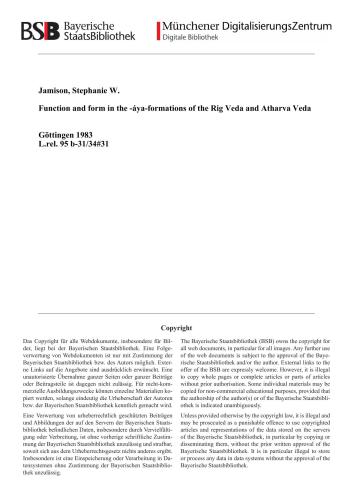 Function and form in the - áya - formations of the Rig-Veda and Atharva-Veda