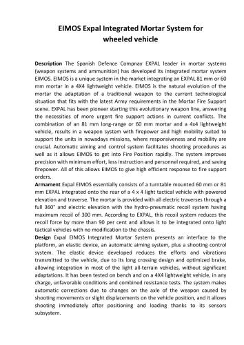 EIMOS Expal Integrated Mortar System for wheeled vehicle