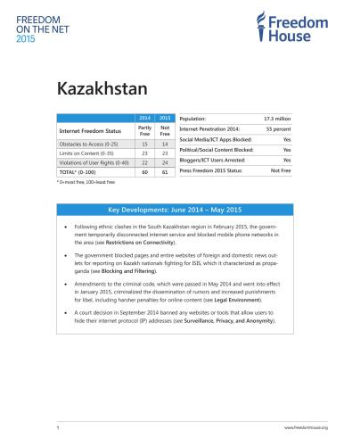 Freedom on the Net 2015. Kazakhstan