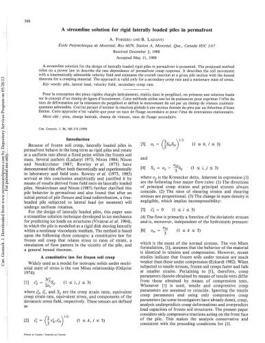 A streamline solution for rigid Laterally loaded piles in permafrost
