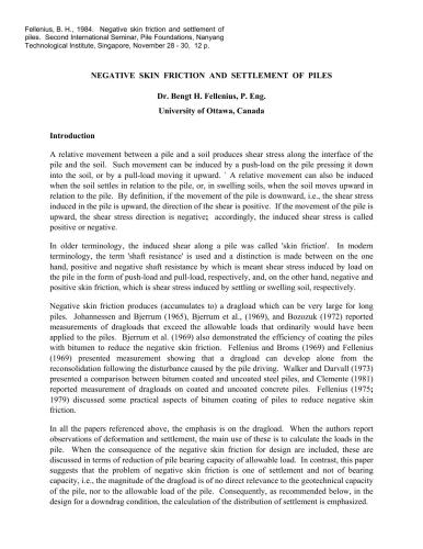 Negative skin friction and settlement of piles