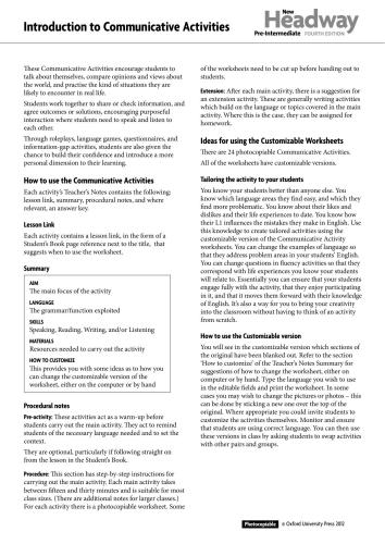 Comunicative activities Headway pre-intermediate 4th edition