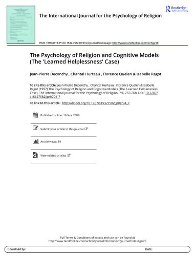 The Psychology of Religion and Cognitive Models (The 'Learned Helplessness' Case)